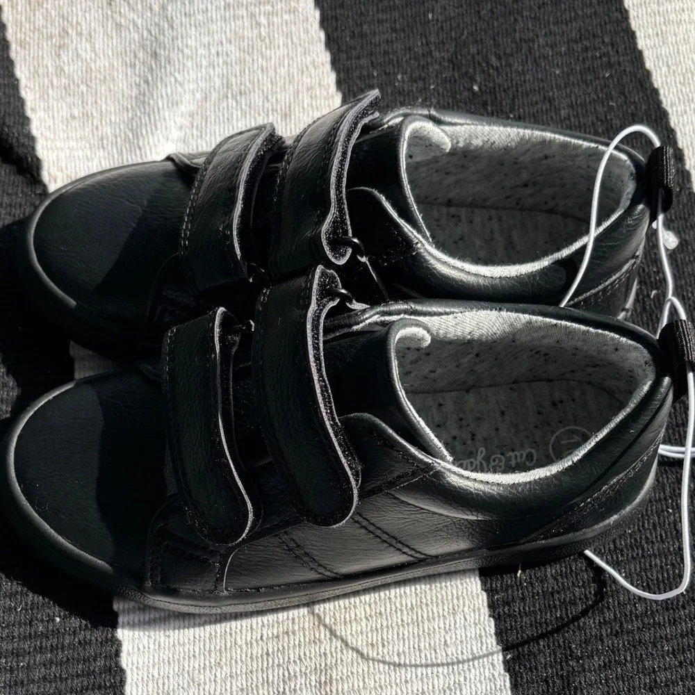 Cat & Jack Kids Black Faux Leather Double Strap Sneakers Size 10 Non-Marking